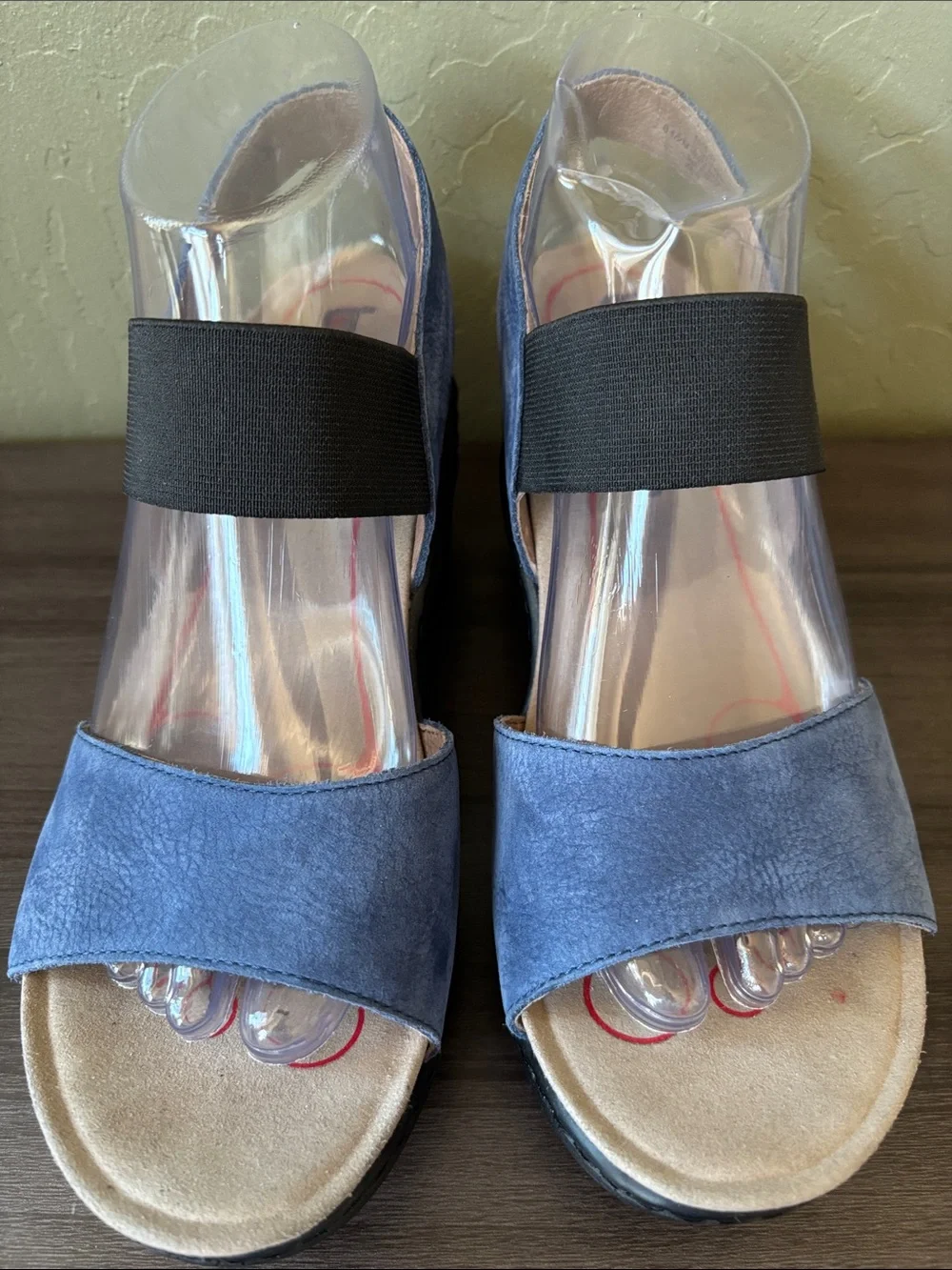 Bionica Stream Blue Nubuck Leather Wedge Slip On Sandals Size Womens 8.5